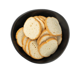 Dry Round Crackers Isolated, Sliced French Baguette Bread, Crunchy Croutons, Bruschetta Crackers,...