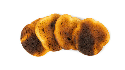 Dry Round Crackers Isolated, Sliced French Baguette Bread, Crunchy Croutons, Bruschetta Crackers, Round Rusks