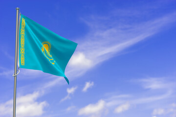 Republic of Kazakhstan Flag Over Blue Sky Background. 3D Illustration