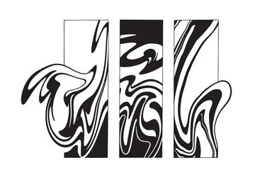 Hand drawn set with three geometrical stripes with liquid marble texture, isolated vector illustration for posters, brochures, invitations