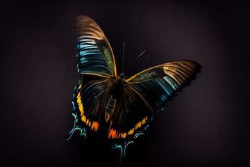Close-Up Of Butterfly Over Black Background.  Generative AI.