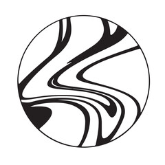 Hand drawn logo with liquid texture in circle, isolated vector illustration