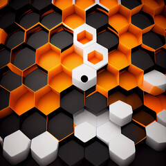 Black, white and orangle minimalist background with hexagons, generative ai
