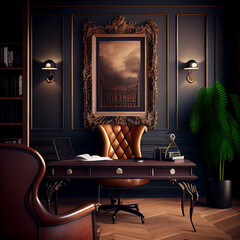 Large luxurious interior study office, generative ai