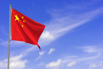 People's Republic of China Flag Over Blue Sky Background. 3D Illustration