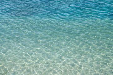 Background of water surface, sun's rays shimmer on water surface, top view