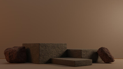 stone blocks on the table for product display, 3D rendering