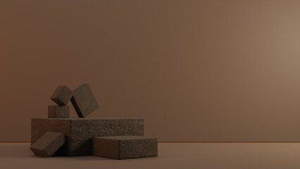 stone blocks on the table for product display, 3D rendering