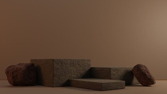 stone blocks on the table for product display, 3D rendering