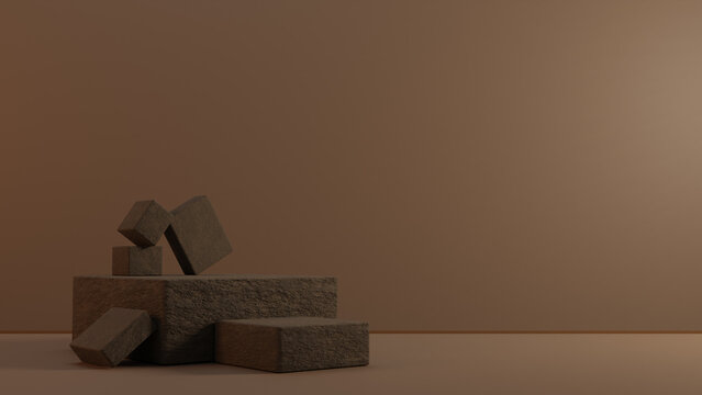 stone blocks on the table for product display, 3D rendering