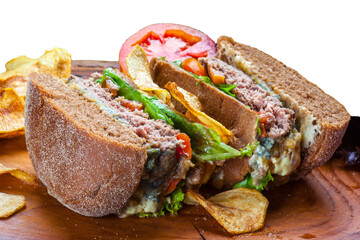 Delicious hamburger with Australian bread meat and vegetables
