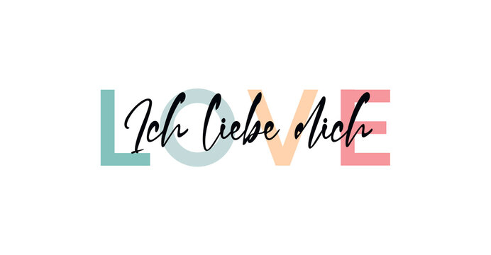 Ich liebe dich (German) - Valentine's day concept poster. Vector illustration. Happy Valentines Day greeting card 