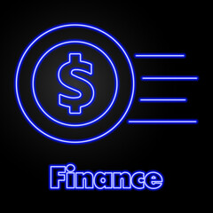 finance neon sign, modern glowing banner design, colorful modern design trends on black background. Vector illustration.