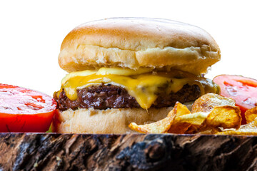 Delicious hamburger with meat bun and vegetables