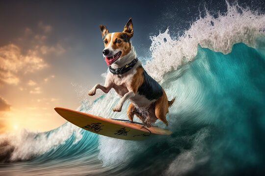 Dog surfing on a wave stock photo Dog, Surfing, Summer, Humor, Fun