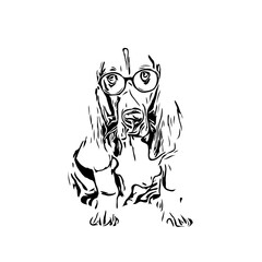 black and white drawing sketch of a dog with a transparent background for learning to color