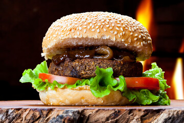 Vegetarian burger with soy meat, vegan