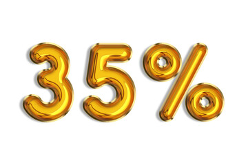 35% off discount promotion sale made of realistic 3d gold helium balloons. Illustration of golden percent symbol for selling poster, banner, ads, shopping concept. Numbers isolated on white background