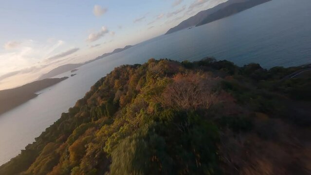 FPV drone autumn in the mountains in Fukui Japan