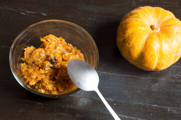 Pumpkin candy with coconut inside bowl