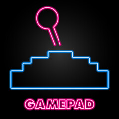 gamepad neon sign, modern glowing banner design, colorful modern design trends on black background. Vector illustration.