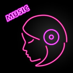girl headphones neon sign, modern glowing banner design, colorful modern design trends on black background. Vector illustration.