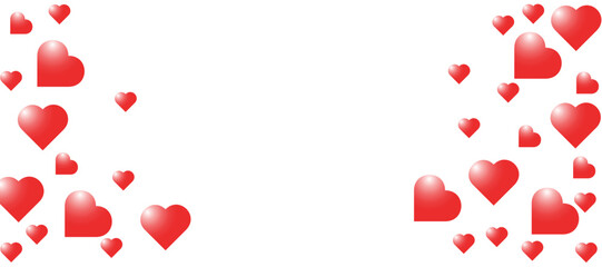 Happy Valentine Day design hearts on white background. Red hearts isolated on transparent background. Abstract banner background. You can use for Happy Birthday, Anniversary, party, Wedding etc.