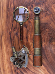 vintage spyglass and nautical accessories