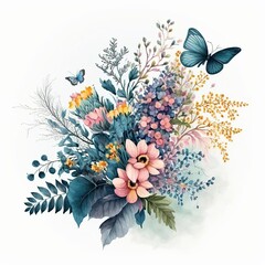 illustration, beautiful bouquet of flowers, 3D illustration