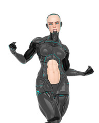 Fototapeta premium super cyborg girl is so strong with a ferocious face