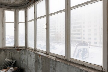 interior decoration of the interior of the balcony of a residential apartment. view from the balcony.