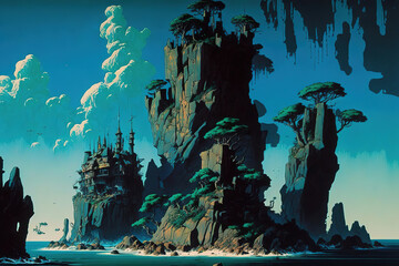 beautiful landscape with many islands, epic , concept art illustration
