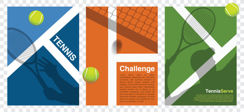 Tennis tournament Poster, Banner or Flayer - Players, Rackets and Ball on the line, net challenge - Simple retro competition - Sports championship - Vector Illustration Blue, Orange, Green floor 