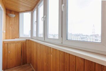 interior decoration of the interior of the balcony of a residential apartment. view from the balcony.