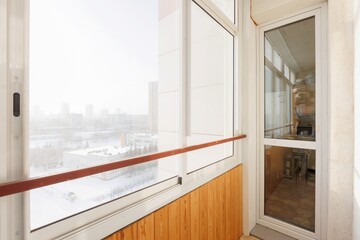 interior decoration of the interior of the balcony of a residential apartment. view from the balcony.