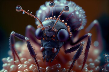 Fototapeta premium ant queen, mushrooms, ultra up-close, macro photography, insane quality, insane detail, larger than life, epic, heroic