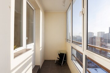 interior decoration of the interior of the balcony of a residential apartment. view from the balcony.