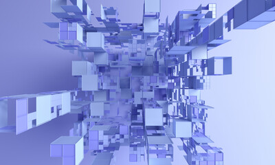 Abstract 3d render, purple geometric background design