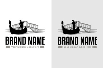 Gondola river venice rialto bridge illustration logo © wastucitra