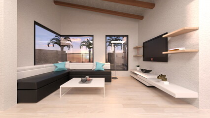 大きな窓があるリビングルーム