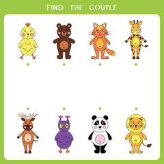 Find the couple. Simple educational game for kids. Vector worksheet