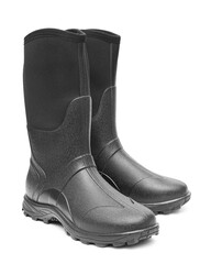 A pair of insulated rubber boots on white