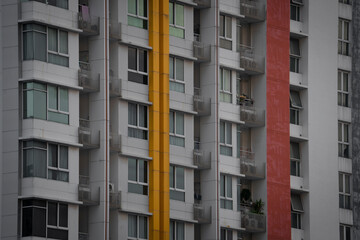 Old Concrete facade of High Rise Apartment Buildings in City