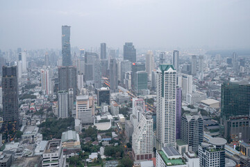 Fototapeta na wymiar Aerial View Of Bangkok Skyline With Sathorn House Condominium Building