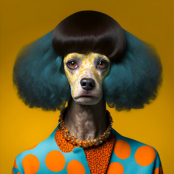 Portrait of a  fashion dog illustartion, trendy and funny art.