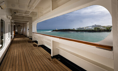 Cruise ship deck with a view of a beautiful Dominican Republic Coastline close to Amber Cave