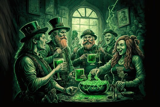 St. Patrick's Day pub crawl with green beer and Irish music