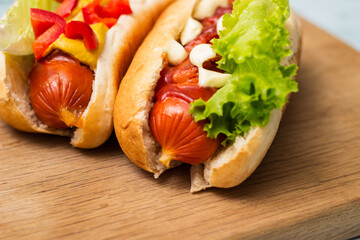 Homemade Hot Dogs with onions and peppers