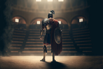 Gladiator enters the arena, warrior in armor, ai generated - obrazy, fototapety, plakaty