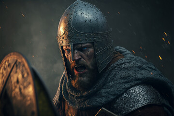 warrior during battle, emotional illustration knight, active battle, ai generated